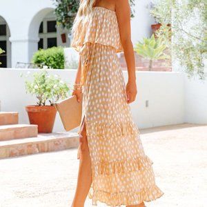 NWOT - Strapless Ruffle Printed Maxi Dress